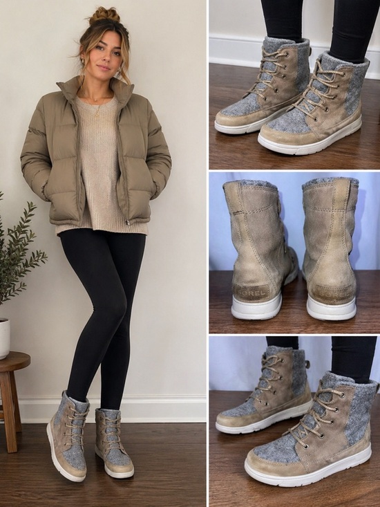 Sorel Shoes - Sorel Explorer II Joan Boots Womens 8 Taupe Suede Lace Up Cozy Winter